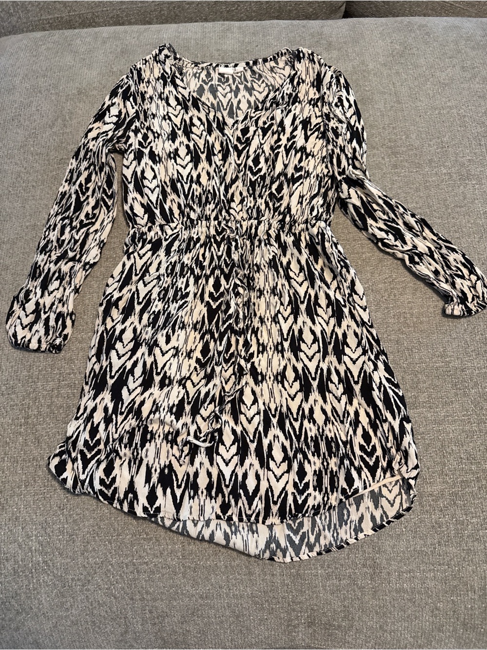 GAP Black Cream Printed Chiffon Dress Size Small Petite Boho